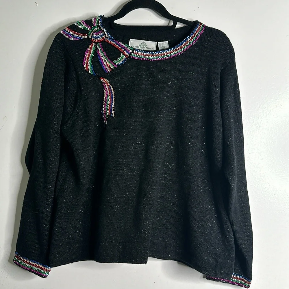 Design options Philip& Jane Gordon black sweater multi sequins vintage size xL